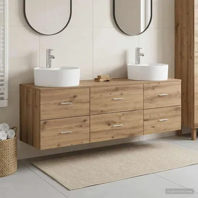 Immagine prodotto di Maison Exclusive - Set di 3 pensili da bagno da parete, finitura "Artisan" in legno di quercia