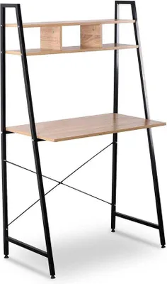 Zdjęcie produktu dla Kompaktowe biurko z miejscem do przechowywania, drewno naturalne, czarne, 84 x 46 x 140 cm