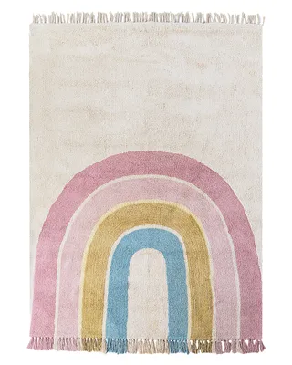 Produktbild von BELIANI Kinderteppich Beige u. Bunt Baumwolle 140 x 200 cm mit Regenbogen Muster Fransen Boho Modernes Design Kinderzimmer Spielteppich Baumwollteppich