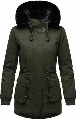 Produktbild von Navahoo Damen Winter Jacke Kurz Stepp Mantel Parka Kapuze warm Kunstfell Olessaa Olive Gr. 34 - XS