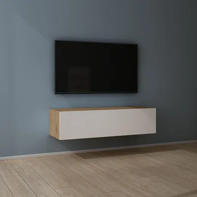Produktbild von Mai & Mai Fernsehschrank Verdeckter Griff mit Soft-Close Lowboard Hängeschrank für Wohnzimmer in Kerneiche + Matt Weiß BTH: 120x40,2x30 cm Fernsehschrank02