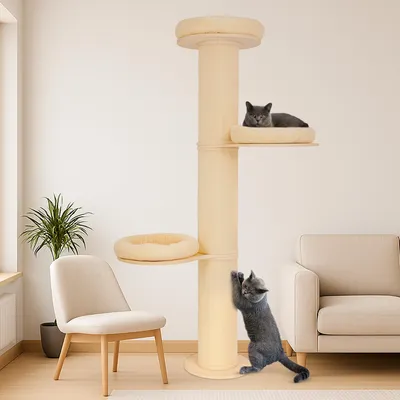 Produktbild von Pet Violet Kratzbaum XXL 185 cm Beige, wandmontiert, Katzenbaum Kletterbaum mit Premium-Kratzteppich, 3 Liegeflächen & waschbaren Kissen