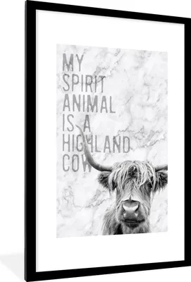 Produktbild von MuchoWow® Gerahmtes Poster Schottischer Highlander - Marmor - Zitat 60x90 cm - Poster mit Schwarzem Bilderrahmen Wandposter Rahmen Foto Bilder - Dekoration - Wandposter Wohnzimmer - Hochwertig