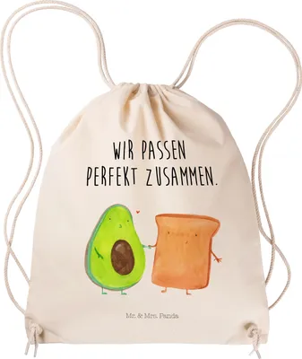 Produktbild von Mr. & Mrs. Panda gym tasche Avocado Toast - Transparent - Geschenk, Liebe, Liebespaar, Hochzeit, wander rucksack, Stoffbeutel, Beutel, Turnbeutel, Kleiner