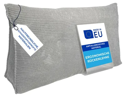 Produktbild von Pillows24 - Rückenkissen für Bett & Sofa mit abnehmbarem, waschbarem Bezug - 120cm breit | Großes Lesekissen - Keilkissen, Cord-Hellgrau
