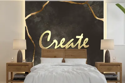 Produktbild von MuchoWow® Fototapete für Wohnzimmer oder Schlafzimmer Wandtapete Vinyl Motivtapete Zitat - Kreativ - Gold - Schwarz - 220x220 cm - Tapeten