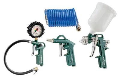 Immagine prodotto di Metabo Druckluft Werkzeugset 4-teilig, Pistolen, Reifenfüllmessgerät, Schlauch