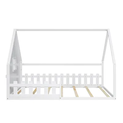 Produktbild von Hausbett mit Lattenrost, Rausfallschutz und Zaun, 140x200 cm, Kinderbett, Einzelbett, Jugendbett