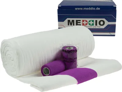 Mullwatterolle 40x500cm + 12 Haftbandagen 10cm purple Mull Kohäsive Fixierbinde
