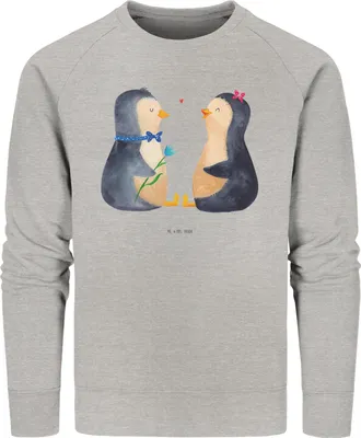 Produktbild von Mr. & Mrs. Panda Nachhaltiger Pullover Pinguin Pärchen Größe XXL - Heather Grey - Geschenk, Pulli, Sweater, Hochzeitstag, Verlobung, Baumwoll Sweatshirt, glücklich, Liebe