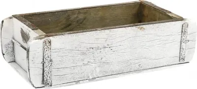 Produktbild von Ziegelform Holzkiste Antik-Optik, Weiß gewaschen, Blumenkasten Vintage, Deko Pflanzkasten L32cm H9cm