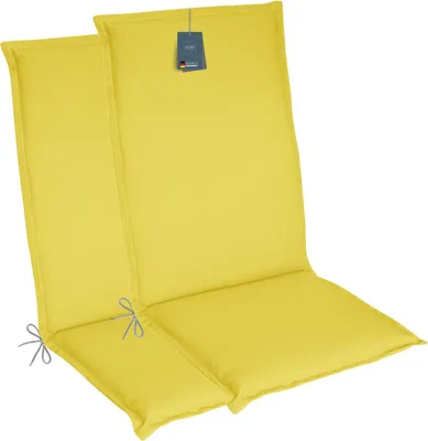 Produktbild von LILENO HOME Gartenstuhl Auflagen als [2er Set - Hochlehner] in Gelb - bequeme Liegen als Sitzauflagen für Gartenmöbel - Stuhlkissen für Gartenstühle und Klappstühle MALT