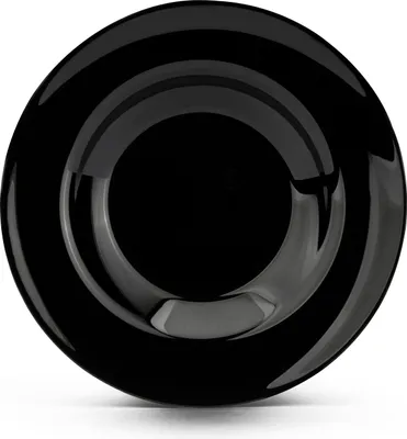 A black pasta plate shown from a top-down perspective.