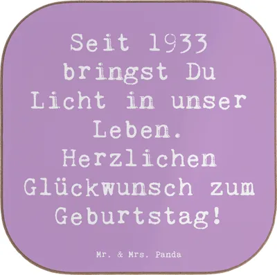 Produktbild von Mr. & Mrs. Panda Untersetzer Glas Spruch 1933 Geburtstag - Lavendeltraum - Geschenk, unterleger, Happy Birthday, Jubiläum, Tischschoner, gläseruntersetzer, feiern, Alter