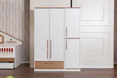 Produktbild von Robuster Holz Kleiderschrank Kinderzimmer Schrank 4-Türiger Schrank