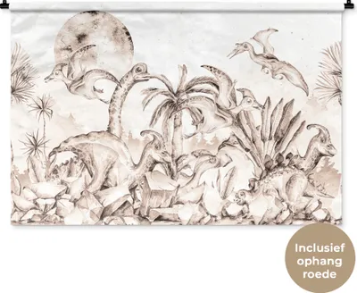 Produktbild von MuchoWow® Wandteppich Wandbehang Dino - Kinder - Dschungel - Pflanzen - Kinder 120x80 cm Tapisserie Dekoration Wandtuch - Wanddekorationen - Wandtücher