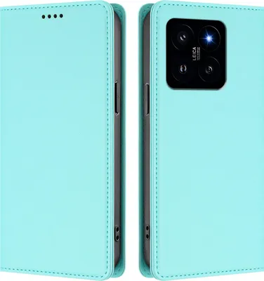 Image de Étui en cuir pour Xiaomi 14, étui à rabat magnétique en cuirPolyuréthaneavec support, vert menthe