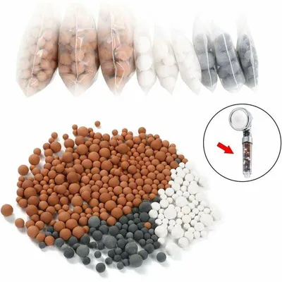 Obrázek produktu pro Vápenný filtr pro sprchovou hlavici, balení po 9 kusech, 3 velikosti, minerální perličky s negativními ionty, pro ruční sprchu, iontový filtr, odstraňuje chlor a bakterie