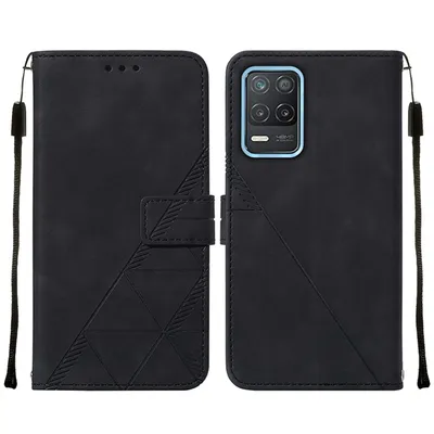 Obrázek produktu pro Flipové kožené pouzdro pro OPPO Realme 8 5G / Realme V13 5G / Narzo 30 5G peněženkový design pouzdro s embosováním, držákem karet a stojánkem černé