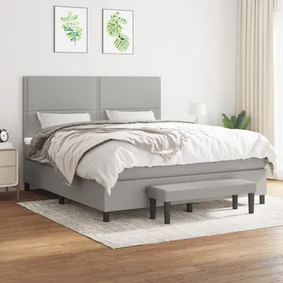 Produktbild von Design Möbel Boxspringbett mit Matratze Hellgrau 180x200 cm Stoff - 2024 Neu