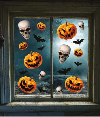 Produktbild von Halloween-Fenstersticker mit Kürbis und Totenkopf