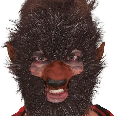 Imagen del producto de Máscara de Halloween de lobo, disfraz de hombre lobo, máscara de terror para la noche, figura de aventura, superhéroe, tema de lobo, decoración para fiestas, noche de terror. Color: marrón