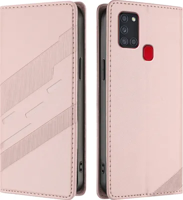Produktbild von Hülle für Samsung Galaxy A21S, Kunstleder Brieftaschen Handyhülle mit Kartenfach und Standfunktion Pink