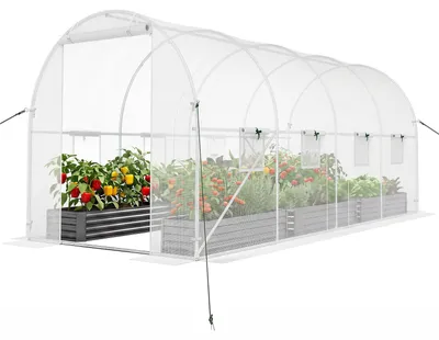 Imagen del producto de Invernadero portátil de 4,5 x 2 x 2 metros, invernadero de plástico con cubierta de PE, puerta con cremallera, ventanas enrollables y cuerdas de sujeción para viento