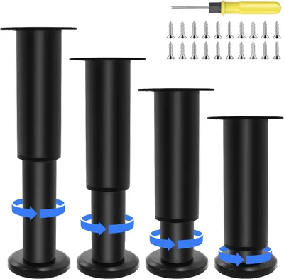 Produktbild von 4 verstellbare Möbelfüße, 12-18 cm, schwarze Möbelbeine mit Schraubendreher und Schrauben
