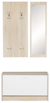 Produktbild von Kompaktgarderobe >SALERNO< in sonoma Eiche Nachbildung / weiss - 80x180x27cm (BxHxT)