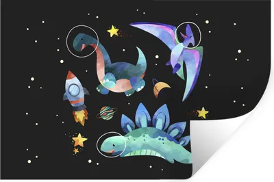 Produktbild von MuchoWow® Wandtattoo Wandsticker Wandaufkleber Sterne - Dinosaurier - Junge - Kinder - Kinder 30x20 cm Selbstklebend und Repositionierbar - Wierderverwendbar - Selbstklebend