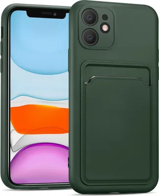 Produktbild von Conie Schutzhülle für iPhone 11 mit Kartenfach Tasche Case Cover Bumper Silikon Hülle in Grün