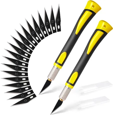 Obrázek produktu pro Sada skalpelů, 2 kusy, včetně 20 náhradních čepelí, ergonomický design, vhodná pro práci s papírem a kůží