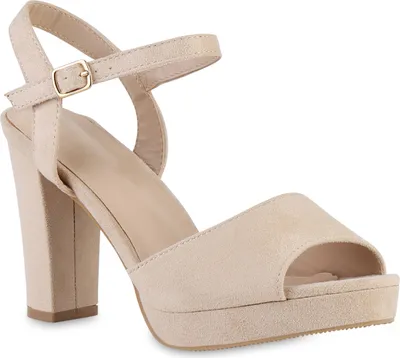 Produktbild von VAN HILL Damen Riemchensandaletten Sandaletten Plateau Vorne Absatz-Schuhe 841574, Farbe: Beige, Größe: 39