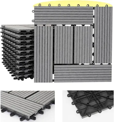 Produktbild von WPC Bodenfliese Sarthe, Holzoptik Balkon/Terrasse, 11x je 30x30cm = 1qm Basis, grau versetzt