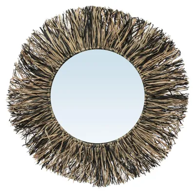 Image de Bazar Bizar Miroir en raphia marron et noir 55x55x3 cm