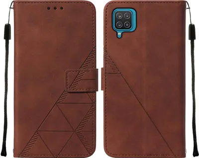 Obrázek produktu pro Flipové kožené pouzdro pro Samsung Galaxy A12 peněženkový design pouzdro s embosováním, držákem karet a stojánkem Hnědý