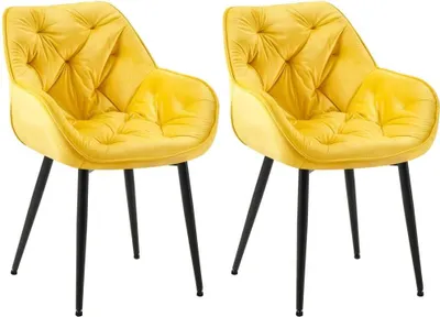Immagine prodotto di set di 2 sedie da pranzo in velluto - Set di sedie - Design moderno e comfort | Colore: giallo