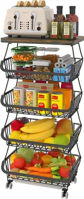 Produktbild von Servierwagen Küchenwagen Beistellwagen Rollwagen Obstkorb Aufbewahrungskörbe für Küche 40x24x94cm