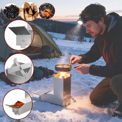 Obrázek produktu pro XINZI Rocket Stove Vysoce výkonný raketový vařič, lehký a kompaktní, ideální pro venkovní vaření a mobilní vytápění, stříbrný