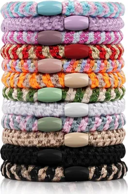 Image de Chouchou Femme 12 pièces Multicolore Tressé Élastique Cheveux Bouclés