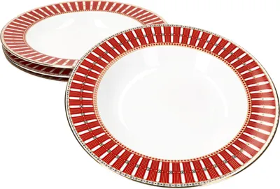 Obrázek produktu pro 4x Polar Train polévkový talíř 160 ml porcelánový hluboký talíř pro 4 osoby červeno-zlatý