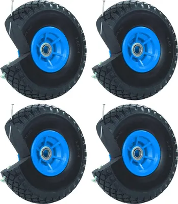 Produktbild von 4x Sackkarrenrad PolyurethanRad 260x85 mm 3.00-4 60 mm versetze Nabe Ø 20 mm blau Vollgummi Bollerwagen