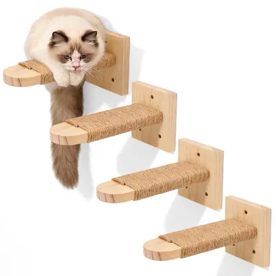 Produktbild von 4er-Pack Katzentreppe Wand Naturholz Kletterwand Katzen 2cm Massivholz bis 20kg