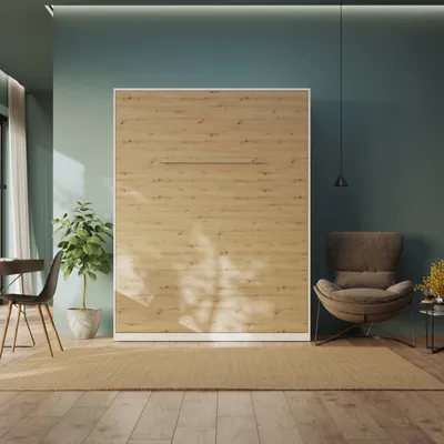Produktbild von Schrankbett 160cm Vertikal  Komfort Lattenrost SMARTBett Weiss/Wildeiche ohne Matratze 160x200cm