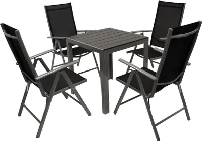 Produktbild von DEGAMO Gartengarnitur SORANO 5-teilig Aluminium + Kunstholz, Tisch 70x70cm