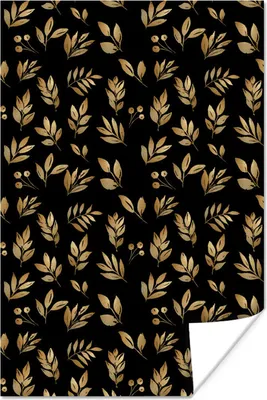 Produktbild von MuchoWow® Poster Blätter - Muster - Gold 80x120 cm - Papierdruck