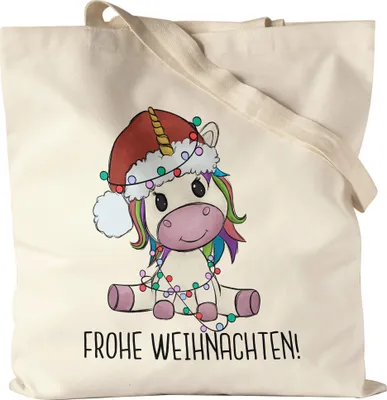 Produktbild von Frohe Weihnachten Jutebeutel Stoffbeutel Geschenkidee Einhorn-Fans Unicorn Süßes Motiv für Weihnachten für Kinder