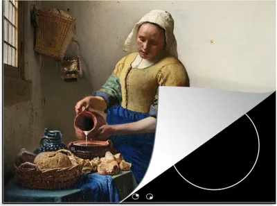 Produktbild von KitchenYeah© Herdabdeckplatte Das Milchmädchen - Kunst - Alte Meister - Vermeer , 75x52cm, Küche Deko, Glaskeramikkochfeld Herdabdeckung, Abdeckplatte fùr Kochfeld
