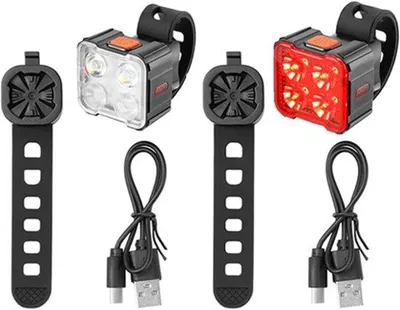 Productafbeelding van Fietsverlichting Set - Fietslampen Voor Achter - Nachtrijden Veiligheid - Oplaadbaar Waterdicht - 152 x 87 x 36 cm - Zwart